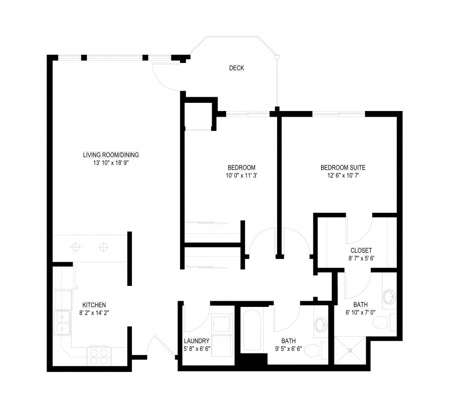 Floor plan for 2 beds, 2 baths, 1083 sqft